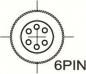 Preview: Das Bild zeigt eine kreisförmige Darstellung mit sechs Punkten, die gleichmäßig verteilen sind. In der Mitte kreuzt eine horizontale und vertikale Linie. Unterhalb steht "6PIN".