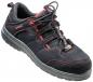 Preview: The shoe is a sporty half-shoe in black with red accents. It features a reinforced sole, elastic laces, and a breathable upper made of textile and leather.