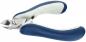 Preview: The image displays a nail scissors with sharp blades and an ergonomic handle. The handles are blue with a soft, white coating for improved grip. Ideal for nail care.