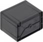Preview: The image shows a rectangular, black plastic storage box. It has smooth sides and rounded corners, with a closed top and a simple design.