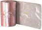 Preview: The image shows a roll of pink plastic wrap lying on the left side, and next to it a spread-out transparent film. Both are shiny and smooth.