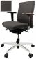 Preview: The image shows a swivel office chair with a gray, upholstered seat and backrest. The armrests are made of wood, and the chair is mounted on a chrome base with casters. In the corner is the fabric pattern of the cover.