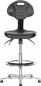 Preview: The image shows a black swivel stool with a padded seat and a reclined backrest. It has an adjustable height and five metal caster feet.