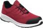 Preview: The shoe is red with fine, textured lines. It has a black, solid toe cap and a white sole. The laces are black and the shoe has a sporty shape.