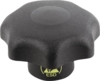 Preview: The image shows a black, eight-pointed button that is flat on top. In the center, there is a round, smooth surface. At the bottom, a yellow ESD symbol is visible.