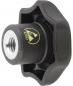 Preview: The image displays a black, rounded ESD rotary knob with a silver threaded area in the center. The knob features an ergonomic shape and a yellow marking.
