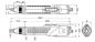 Preview: The image displays technical drawings of a long, narrow object with dimensions. It is a device shown from the side, top, and bottom with various details and connection options.