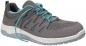 Preview: The shoe is gray with turquoise accents. It has a sporty, breathable upper and a flexible sole. The laces are turquoise and highly visible.