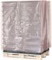 Preview: The image shows a wooden pallet covered with a transparent plastic wrap. The contents are not visible, as the film is tightly wrapped around the pallet.
