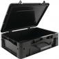 Preview: The image shows a black, sturdy storage box with a hinged lid. The box has side handles for easier transportation and is designed to be stable.