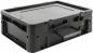 Preview: The box is rectangular, flat, and made of black plastic. It has a sturdy lid, side handles, and is suitable for safely storing or transporting items.