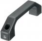Preview: The image shows a black plastic handle. It has a curved shape and a round hole on one side. The underside is flat and stable.