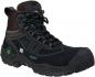 Preview: The image shows a black, ankle-high hiking boot with orange accents. It has a rugged sole and reinforced toe cap, ideal for rough terrain. The laces are black.