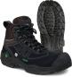 Preview: The image shows a black hiking boot with orange accents. The shoe features a high-top design for ankle protection, sturdy laces, and a grippy, textured sole.
