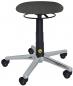 Preview: The image shows a swivel stool with a round, padded seat in black. The seat height is adjustable, and the stool has five casters and a sturdy, chrome-plated base.