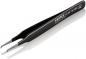 Preview: The image shows a black stainless steel tweezer. It features two long, pointed tips and a straight shape. On the side, the brand name "KNIPEX" and a model number are displayed.