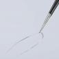 Preview: The image shows a fine, curved needle held by tweezers. The needle has a small opening at one end and is placed against a light background.