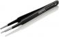 Preview: The image displays a black stainless steel tweezer with two pointed tips. On the side, the brand name "KNIPEX" and a model number are visible. The surfaces are smooth and shiny.