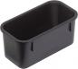 Preview: The image shows a rectangular container made of black plastic. It has rounded corners and is open, with smooth interior walls. The sides are slightly raised.