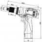 Preview: The image displays a technical drawing of a cordless screwdriver. It features an ergonomic handle, a front attachment holder, and dimensions specifying length and width.