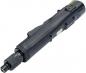 Preview: The image shows a black electric screwdriver. It has an elongated shape with several grooves, a rotating head at the end, and buttons on the side for operation.