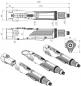 Preview: The image displays a technical drawing of a tool. It includes various views, including side, top, and bottom views, as well as dimensions in millimeters. The body has a textured surface with buttons.