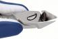 Preview: The image shows a nail or cuticle nipper. It has a metallic blade that tapers diagonally, and a blue, ergonomic handle. The nipper is precise for detailed work.