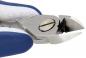 Preview: The image shows a pair of pliers with a metallic, sharp head and blue, rubberized handles. The pliers have a precise cutting surface, ideal for cutting or grasping small objects.