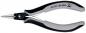 Preview: The image shows a pair of pliers with long, tapered jaws. It has black rubber grips and a silver tip. The model number is on one of the grips. The pliers are in an open position.