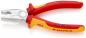 Preview: The image shows a red and yellow pliers with insulated handles. The pliers have a shiny, metallic jaw with serrated areas for gripping and cutting cables or wires.