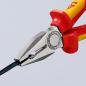 Preview: The image shows a pair of pliers with red handles and a silver working surface. The pliers have pointed and flat edges and are holding a black wire. They are precisely crafted.