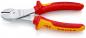 Preview: The image shows a pair of pliers with red and yellow handles. The pliers have a shiny, silver blade and a flat, wide tip. They are suitable for electrical work and insulated up to 1000 volts.