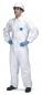 Preview: A person stands upright in a white protective suit, with blue gloves and a white helmet. They have their hands on their hips and are looking forward.
