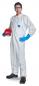 Preview: In the picture, there is a person in a white protective suit with blue gloves. They are wearing safety goggles and holding a red helmet in their left hand.