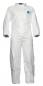 Preview: The image shows a white protective suit made of lightweight material. The suit has long sleeves, a hood, and is fully enclosed. It has a blue sticker on the chest.