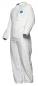 Preview: The image shows a white protective suit made of lightweight material. The suit has long sleeves, a front zipper, and a blue brand logo on the chest. It appears functional and hygienic.