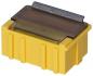 Preview: The image shows a yellow box with a transparent top. It has a rectangular shape and three vertical grooves on the sides. A metal part is visible on top.