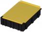 Preview: The image displays a rectangular container with a yellow top and a black bottom. It has a smooth, solid surface and a textured underside with vertical grooves.
