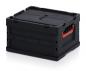 Preview: Auf dem Bild ist eine schwarze Kunststoffbox zu sehen. Sie hat einen rechteckigen Korpus mit einem flachen Deckel. An der Seite befindet sich ein roter Griff für den Transport.