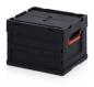 Preview: The image shows a black storage box with a sturdy, padded lid. On one side, there is a red carrying handle. The box is rectangular in shape and made of durable plastic.