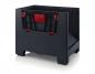 Preview: The image shows a large, rectangular black plastic box with red details. It has an open front and side ventilation openings. It is sturdy and suitable for storage.