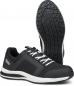 Preview: The image shows a black sports shoe with white lacing and a walking sole. The shoe has a padded sole and a breathable structure. The underside features a tread for better grip.