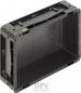 Preview: The image shows a black, rectangular plastic crate with open sides. It has reinforced corners and is empty inside. There are small notches at the top for handles or attachments.