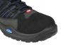 Preview: The image shows the tip of a black hiking boot with blue laces. The shoe features a sturdy rubber sole and a combined upper made of suede and textile material.
