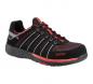 Preview: The shoe is black with red accents. It has a light, sporty shape and lacing. The material appears breathable, ideal for active use.