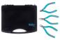 Preview: The image shows a black suitcase with a handful of tools. Next to the suitcase are three pliers with turquoise handles. The suitcase has a simple design and a handle.