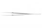Preview: The image shows a long, narrow pair of metal tweezers. It has two elongated, tapering prongs that come together narrowly at the top. The surface is smooth and shiny.