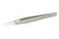 Preview: In the image, a stainless steel tweezer is visible. It features narrow, pointed tips and a gray handle with the inscription "Weller". The surface is smooth and shiny.