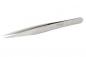 Preview: The image shows a silver tweezer with long, narrow tips and an ergonomic, flat handle. Brand and product information are engraved on the side.