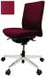 Preview: The office chair has a red cover and an ergonomic backrest. It stands on a chrome-colored base with five casters that are movable. The seat is padded.